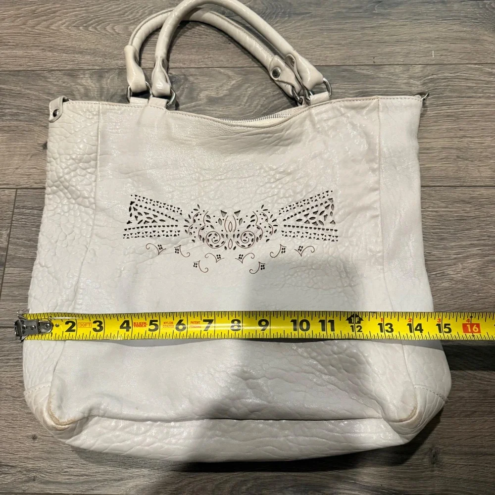 Gianni Notaro Genuine Leather Tote‎ Bag Cream Bow Detail Made in Italy